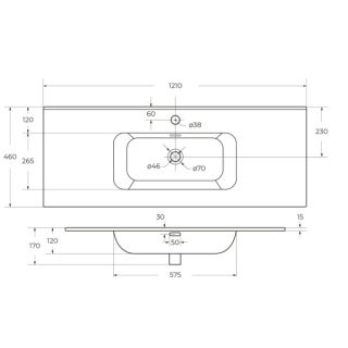 Раковина керамическая CEZARES 120 см, CZR-8095-120 белый